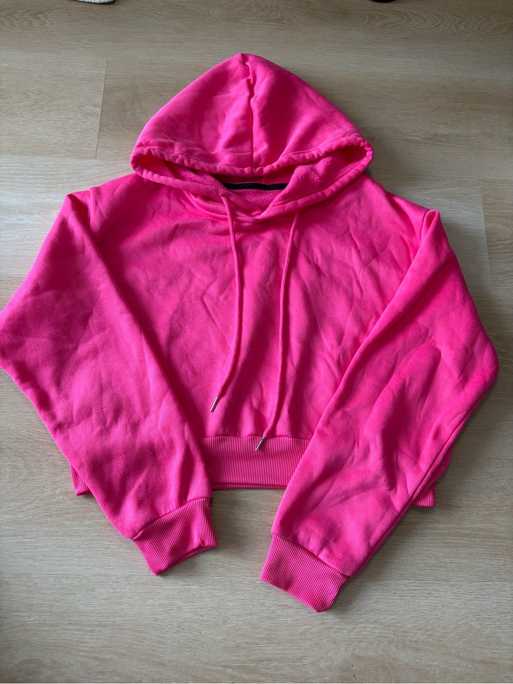 Cropped Boxy Hot Pink Hoodie Sweater for Women